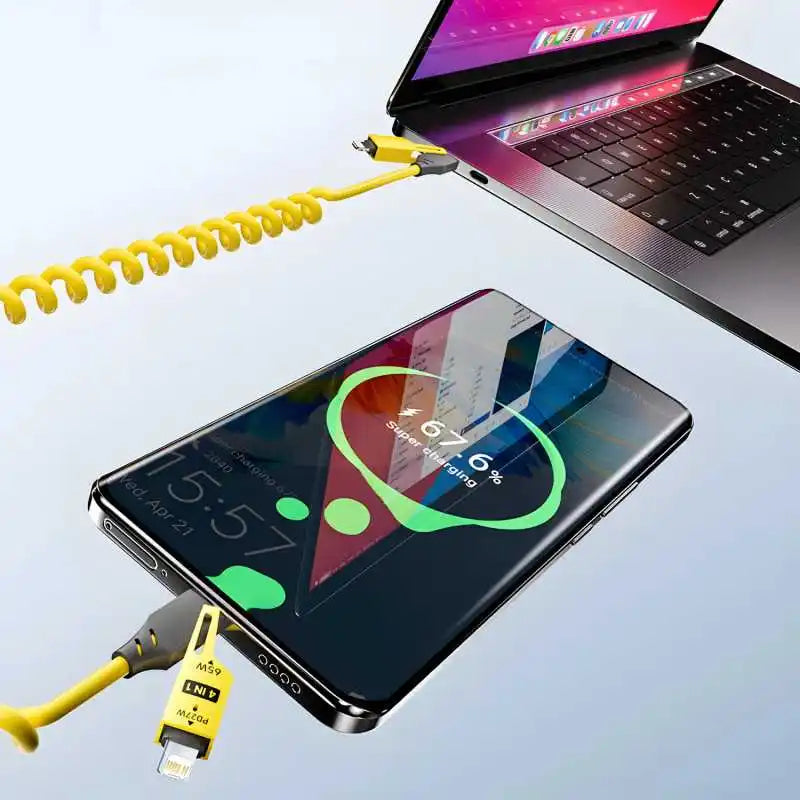 Level up your charging game! 🌟 Check out this 4-in-1 Spring Telescopic USB Type C Cable – 65W power, quick charging, and perfect for iPhone 15/14/13/12! 🔌⚡️ #TechEssentials #ChargingMadeEasy