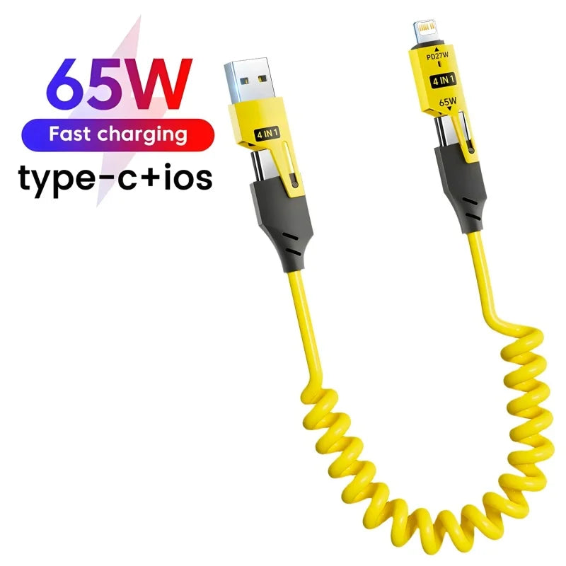 Level up your charging game! 🌟 Check out this 4-in-1 Spring Telescopic USB Type C Cable – 65W power, quick charging, and perfect for iPhone 15/14/13/12! 🔌⚡️ #TechEssentials #ChargingMadeEasy