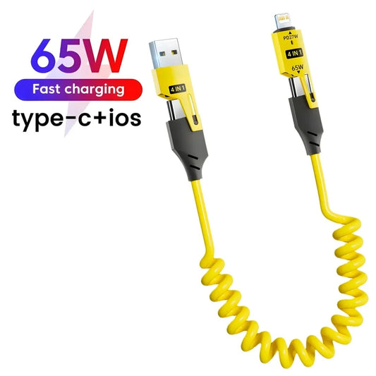 Level up your charging game! 🌟 Check out this 4-in-1 Spring Telescopic USB Type C Cable – 65W power, quick charging, and perfect for iPhone 15/14/13/12! 🔌⚡️ #TechEssentials #ChargingMadeEasy